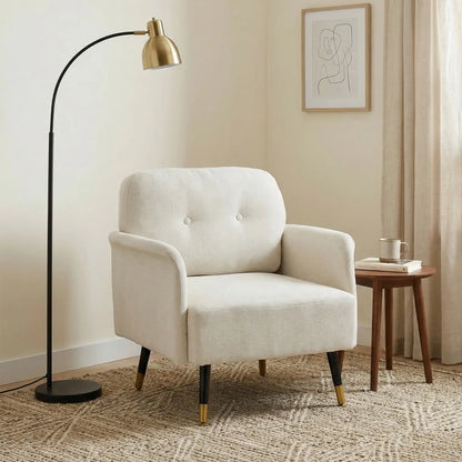 Modern Tufted Accent Chair, Metal Legs, Upholstered Reading Armchair, Cream White Accent Chairs at Gallery Canada