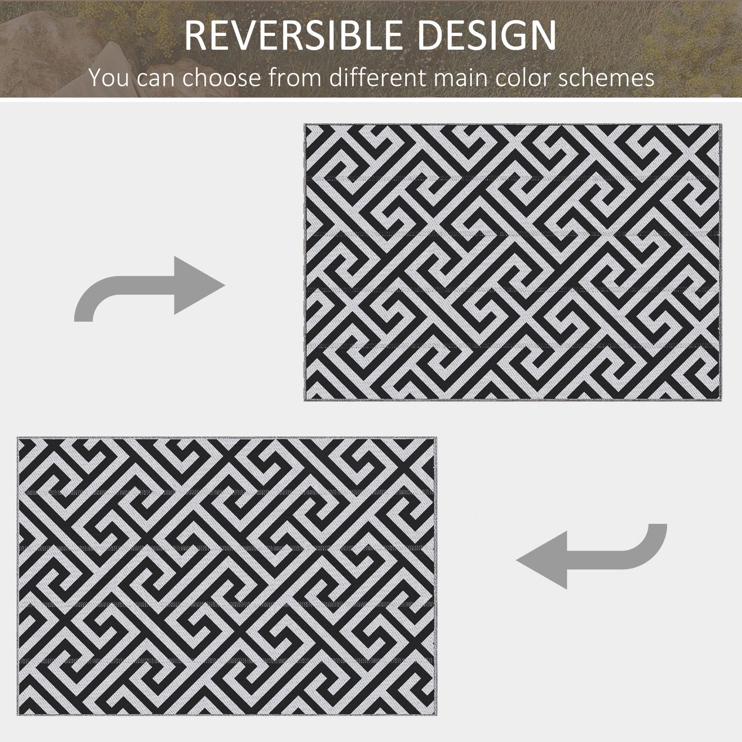 Reversible Outdoor RV Rug, 4' x 6', Patio Mat, Black & White Outdoor Reversible Rugs at Gallery Canada