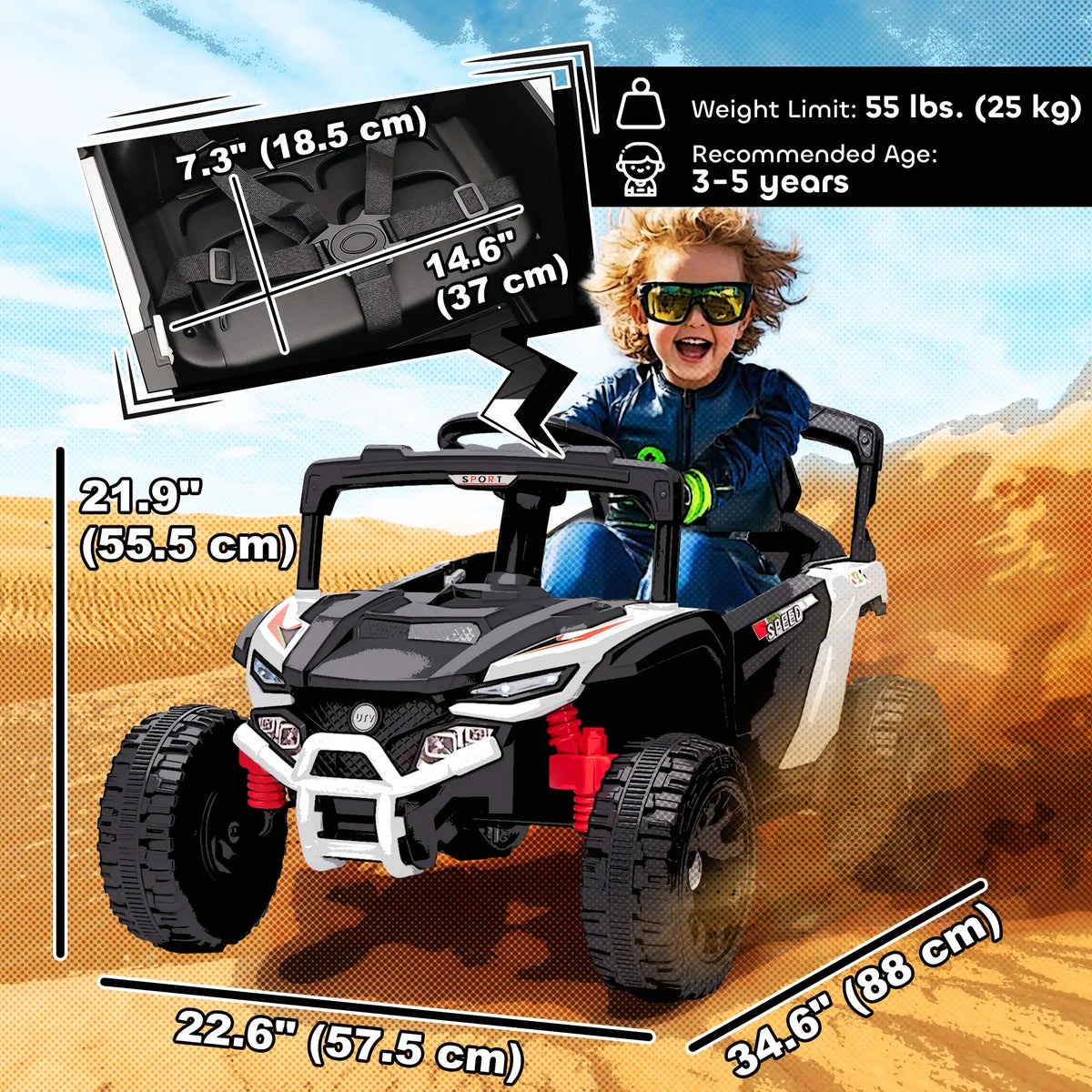 12V Kids Ride On Truck, Dual Motors, Rear Suspension, Remote Control, White Electric Toy Cars at Gallery Canada