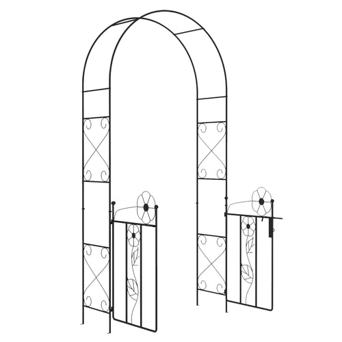 7.5FT Metal Garden Arbour, Double Gate, Arch Trellis, Black