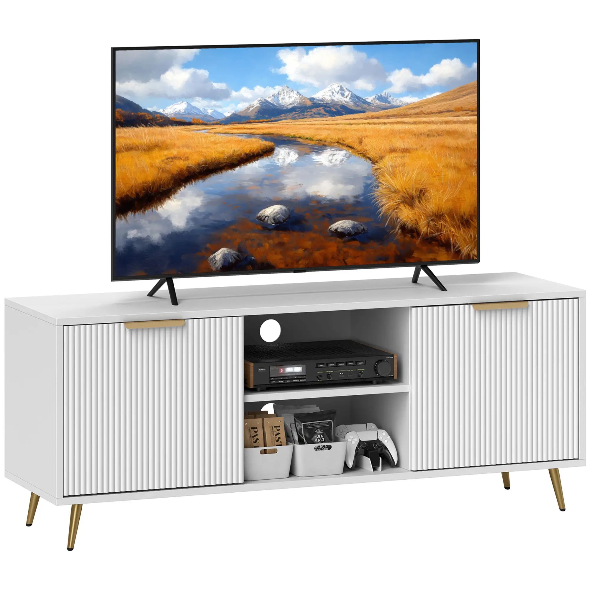 TV Stand for 55 Inch TV, Modern Cabinet with 2 Shelves, 2 Cabinets, White TV Stands at Gallery Canada