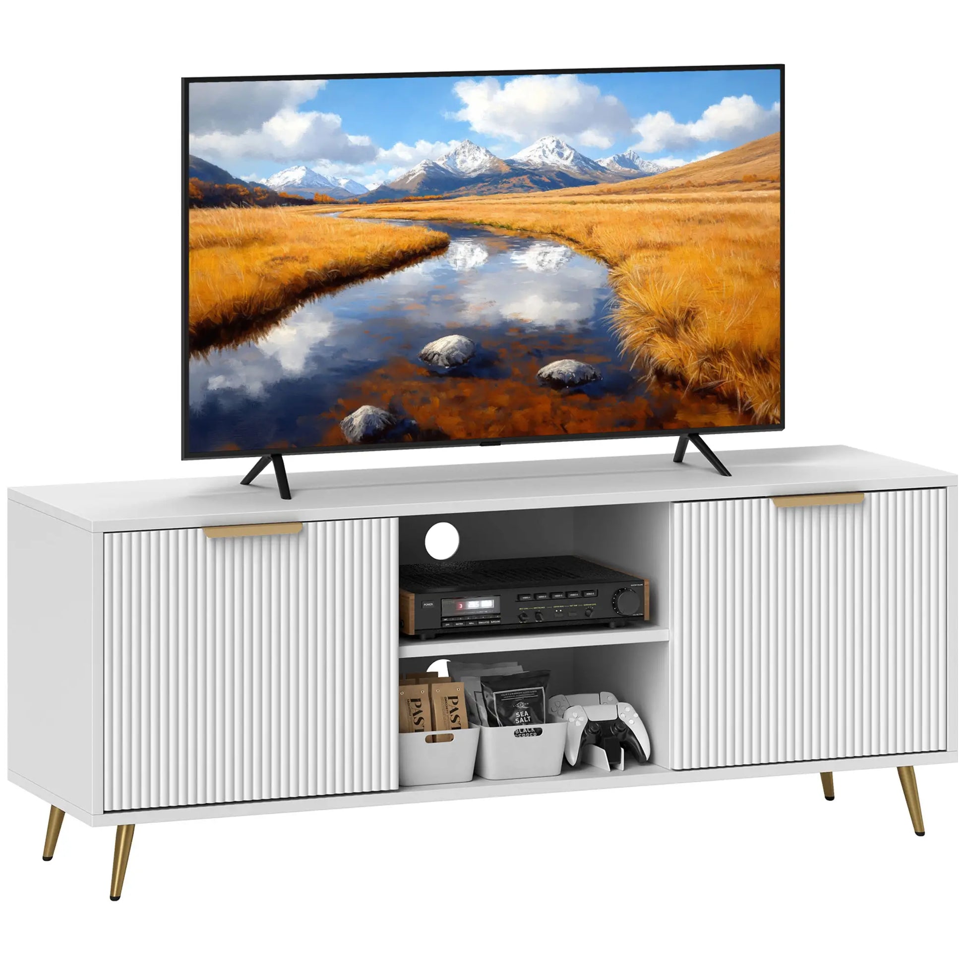 TV Stand for 55 Inch TV, Modern Cabinet with 2 Shelves, 2 Cabinets, White TV Stands at Gallery Canada