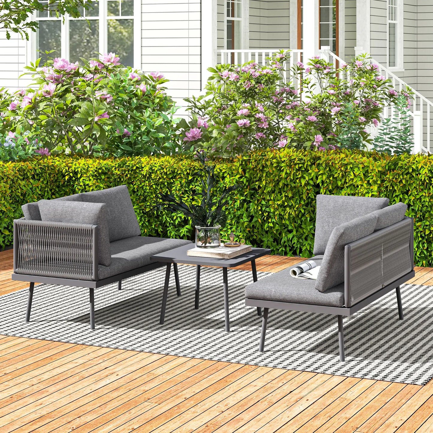3 Pc Outdoor Furniture Set, L Shaped Wicker, Steel Table, Grey Patio Furniture Sets at Gallery Canada
