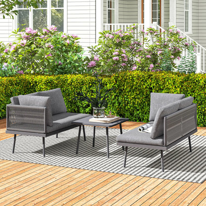 3 Pc Outdoor Furniture Set, L Shaped Wicker, Steel Table, Grey Patio Furniture Sets at Gallery Canada