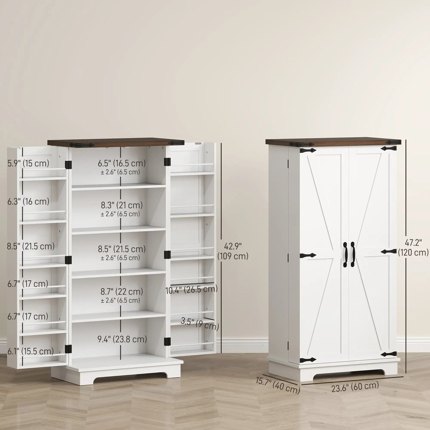 47" Kitchen Pantry Cabinet, Adjustable Shelves, White Kitchen Pantry Cabinets at Gallery Canada