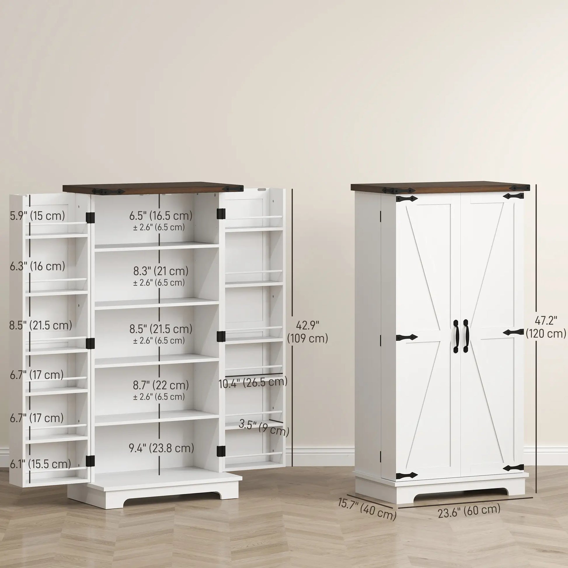 47" Kitchen Pantry Cabinet, Adjustable Shelves, White Kitchen Pantry Cabinets at Gallery Canada