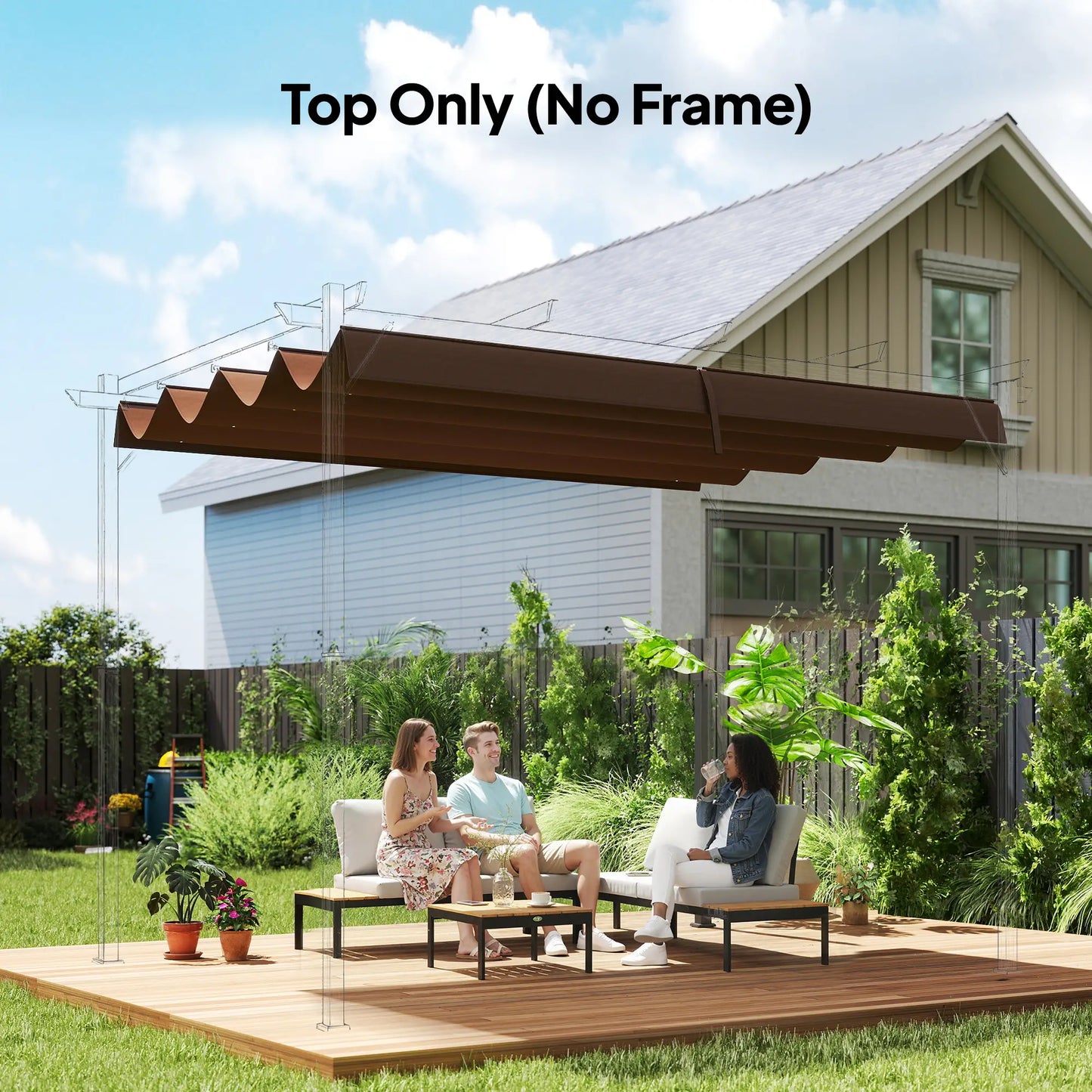 Retractable Pergola Canopy, 10' x 7' Sun Shade Cover, UV30+, Coffee Gazebo Canopy Replacement at Gallery Canada