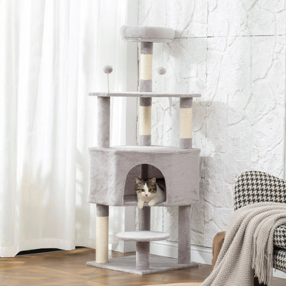 54 Inch Cat Tree, Large Condo, Top Perch, Sisal Posts, Dangling Toy, Light Grey Cat Trees at Gallery Canada