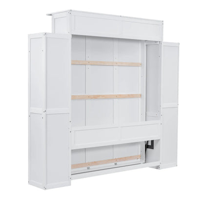 Murphy Bed with Shelves, LED Lights, 97.5" L x 84.5" W x 88.5" H, White Bed Frames at Gallery Canada
