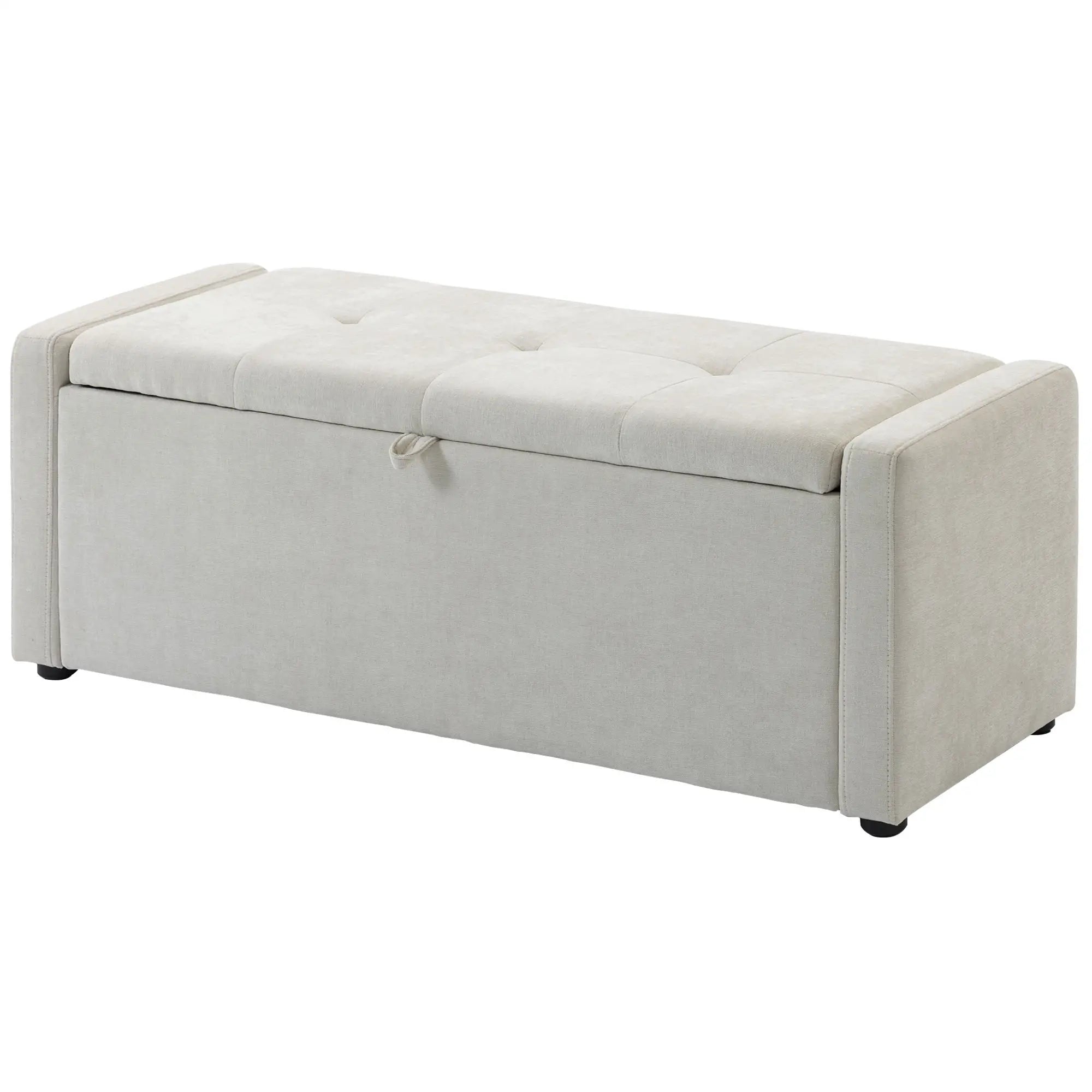 Storage Ottoman Bench, Linen Fabric, Wide Padded Seat, Cream White Storage Ottomans & Benches Cream at Gallery Canada