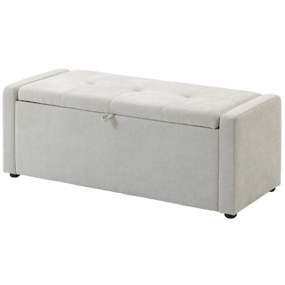 Storage Ottoman Bench, Linen Fabric, Wide Padded Seat, Cream White Storage Ottomans & Benches Cream at Gallery Canada