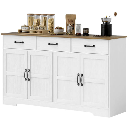 Modern Sideboard Buffet Cabinet, Distressed White, 3 Drawers, Adjustable Shelves, White Bar Cabinets Distressed White at Gallery Canada