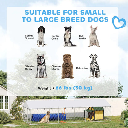 Outdoor Dog Kennel, 19.7' x 7.5' x 4.9', Galvanized Steel Chain Link, Silver Dog Kennels at Gallery Canada
