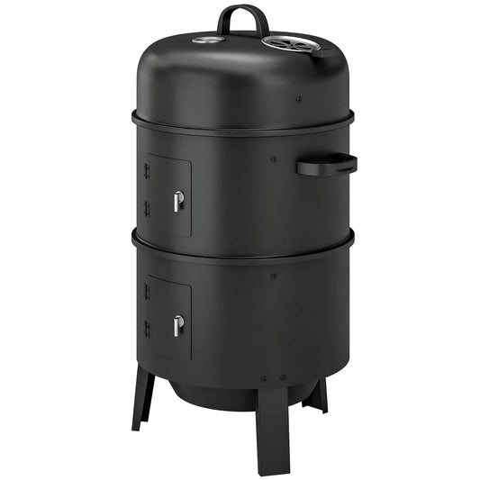 Vertical Charcoal Smoker, 2 Grill Grates, Thermometer, Vents, 2 Doors, Charcoal Charcoal BBQ Grils Black at Gallery Canada