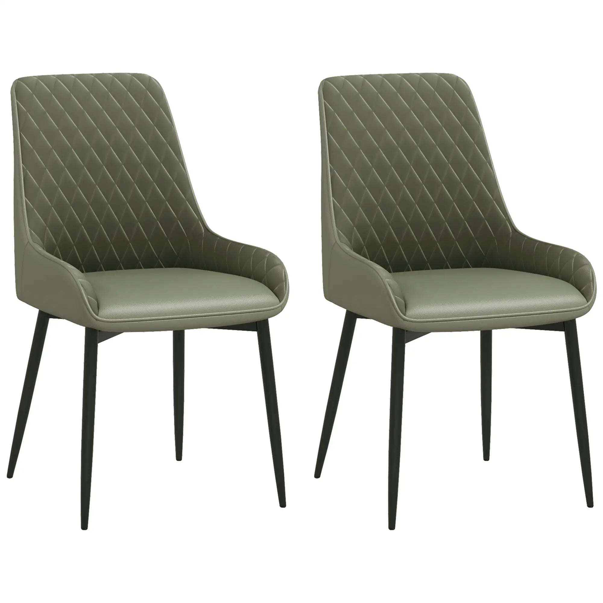 Modern Dining Chairs Set of 2, PU Leather, Metal Legs, Green Dining Chairs at Gallery Canada