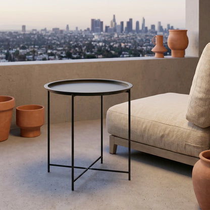 18" Outdoor Side Table, Removable Tray, Folding Legs, Black Patio Side Tables at Gallery Canada