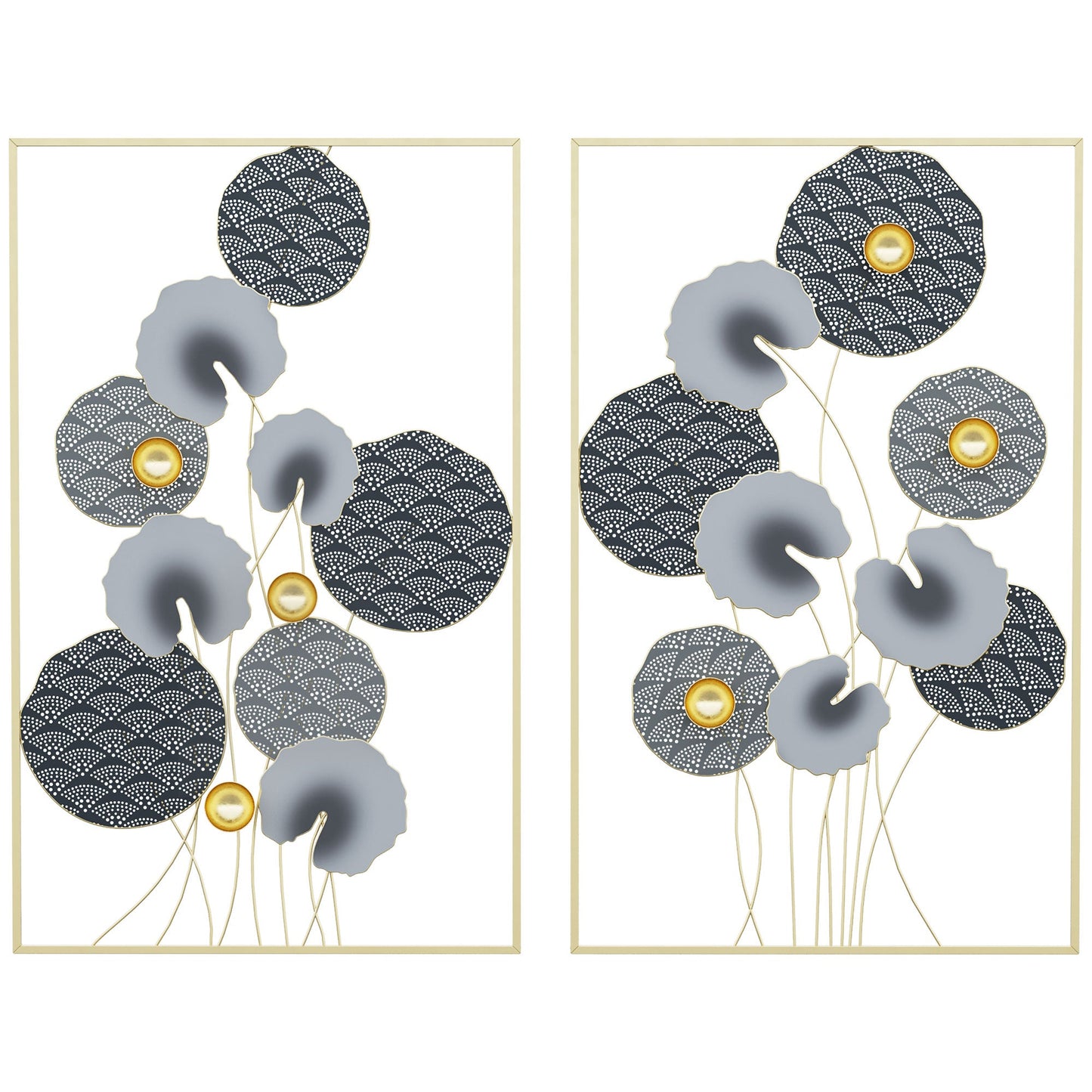 3D Metal Wall Art Set of 2 Modern Lotus Leaves Hanging Wall Sculpture Home Decor for Living Room Bedroom Kitchen 20"x32", Grey and Gold at Gallery Canada