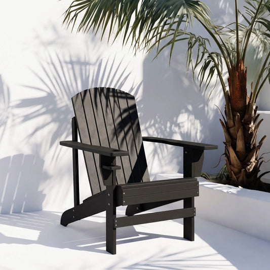 Adirondack Chair with Cup Holder for Patio Garden, Black Patio Chairs Black at Gallery Canada