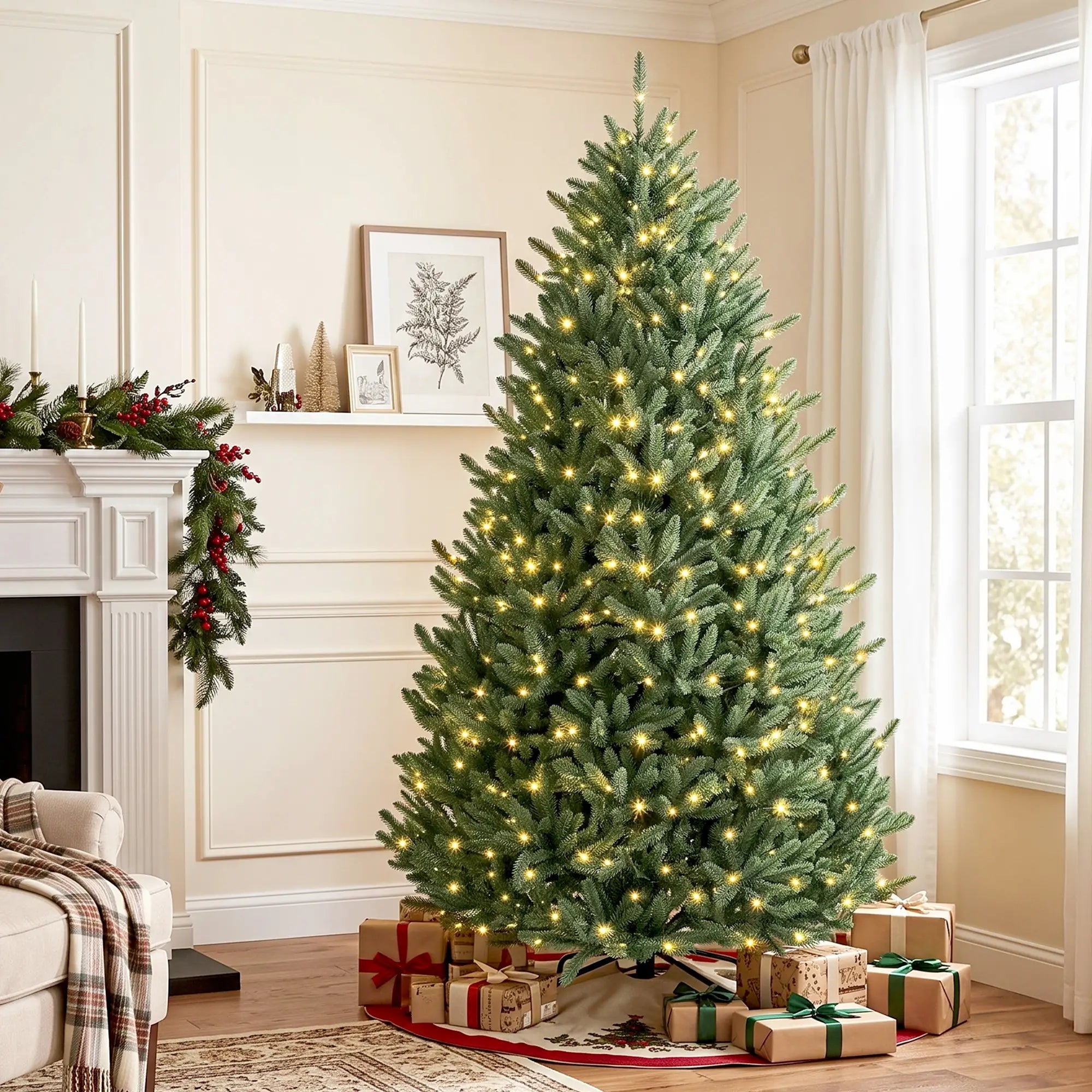 6Ft Prelit Christmas Tree, Warm White & Multi-Colour LEDs, Colorado Blue Spruce Pencil Christmas Trees at Gallery Canada