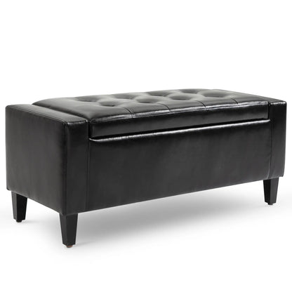 Storage Ottoman Bench, PU Leather Upholstered, Tufted Design, Black Storage Ottomans & Benches Black at Gallery Canada