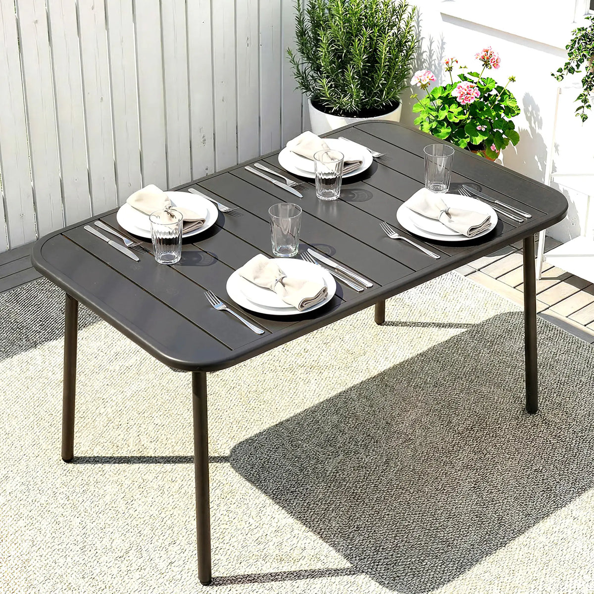 47" x 28" Outdoor Dining Table for 4, Rectangular Patio Table with Slatted Top and Rounded Edges, Grey Patio Dining Tables at Gallery Canada