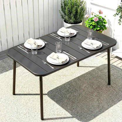 47" x 28" Outdoor Dining Table for 4, Rectangular Patio Table with Slatted Top and Rounded Edges, Grey Patio Dining Tables at Gallery Canada
