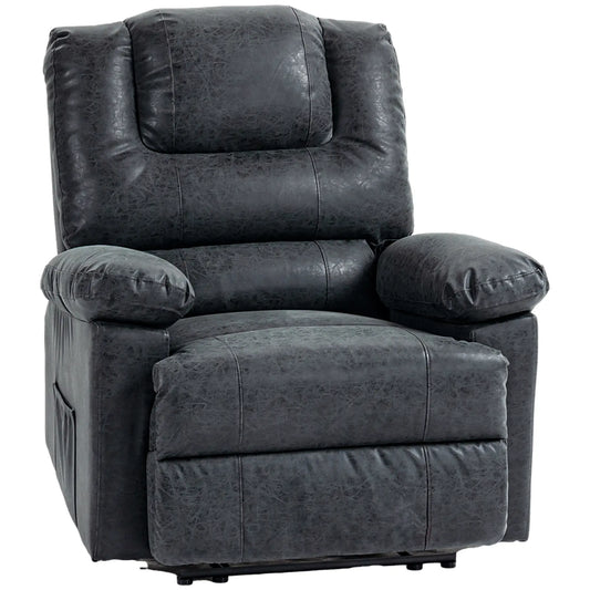 PU Leather Recliner Chair, Manual, Living Room, Footrest, Side Pockets, Steel Frame, Black Single Sofas Black at Gallery Canada
