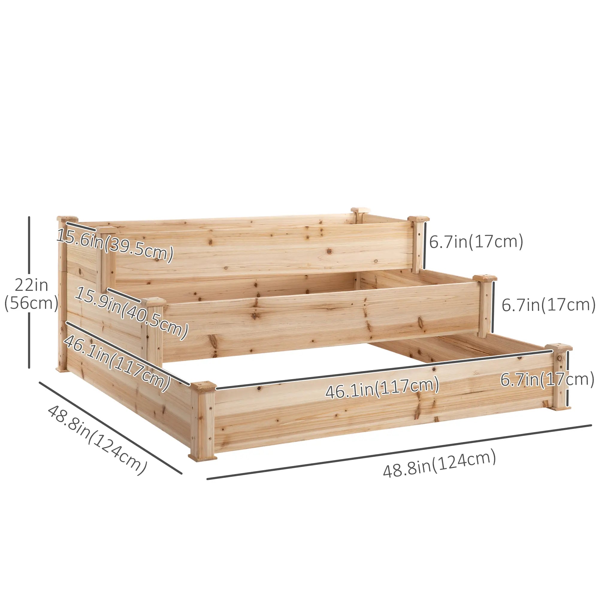 49x49x22 Inch 3-Tier Raised Garden Bed, Wooden Planter Kit, Natural Wooden Planter Boxes at Gallery Canada