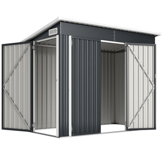 7.5' x 4.3' Outdoor Storage Shed, Waterproof Metal Garden Shed, Dark Grey Sheds Dark Grey at Gallery Canada