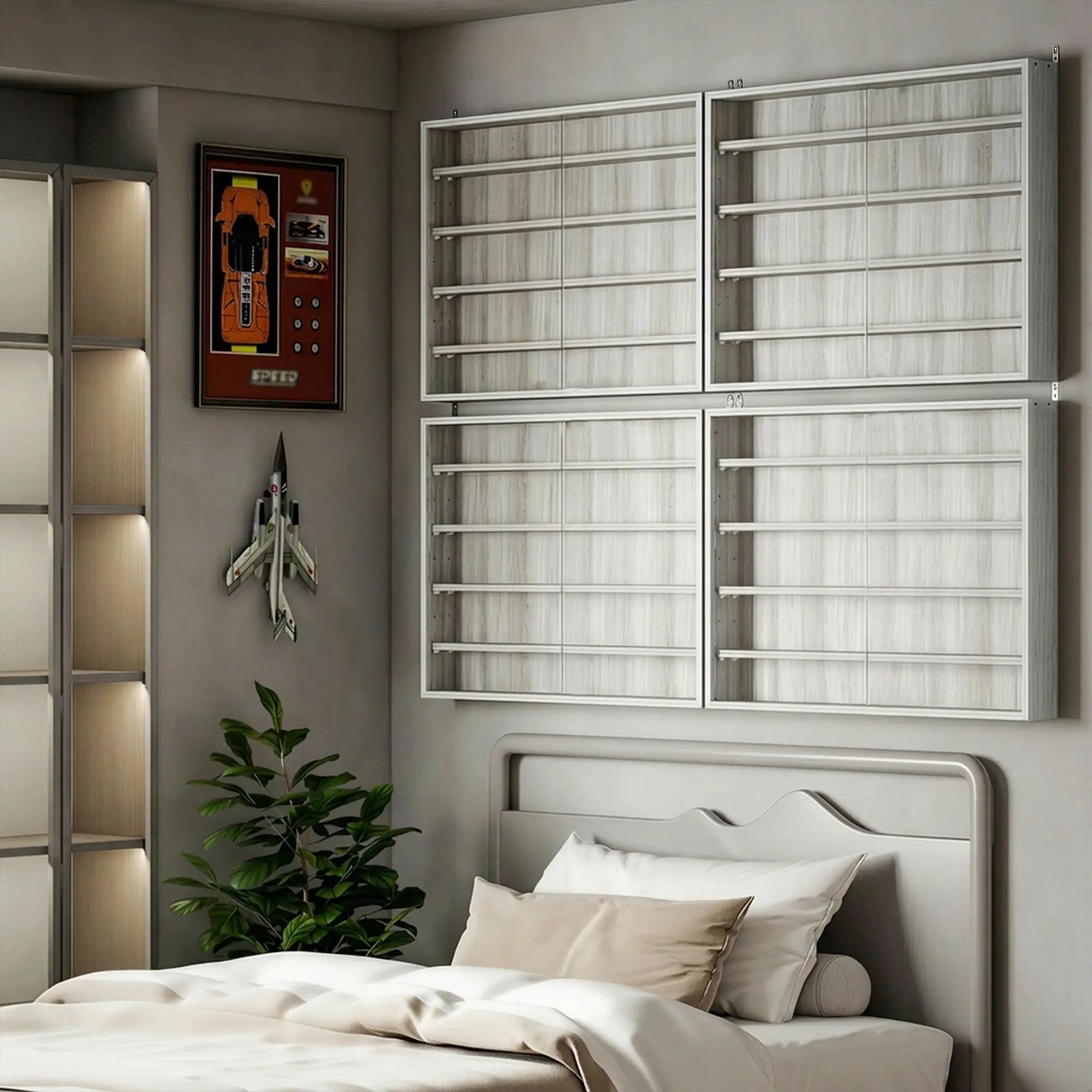 5-Tier Glass Display Cabinet, 2 Doors, 4 Adjustable Shelves, Grey Display Bookshelves at Gallery Canada