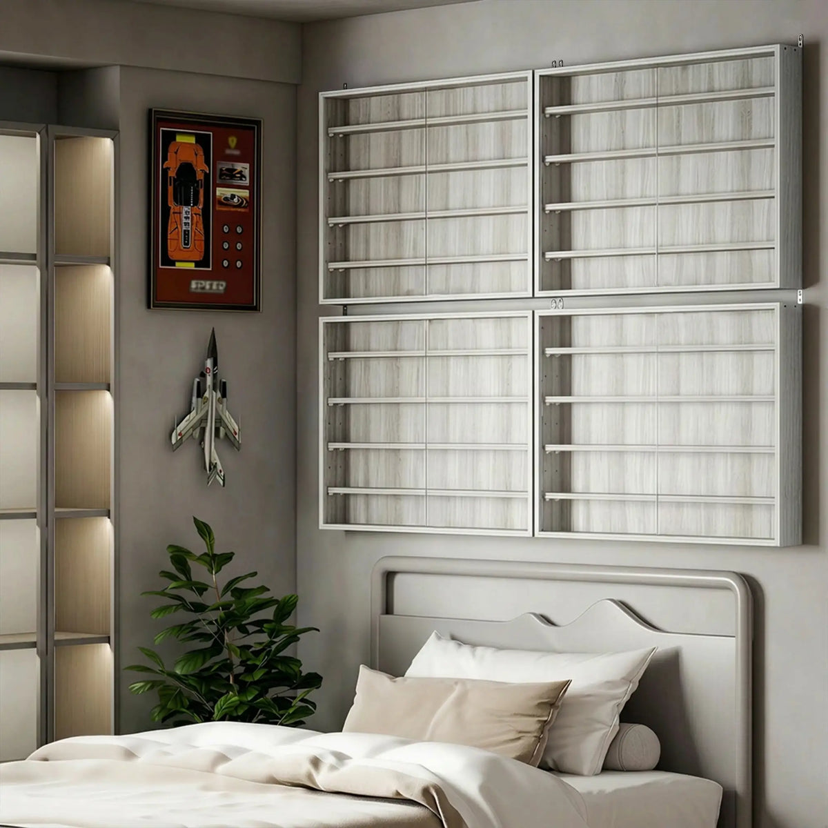 5-Tier Glass Display Cabinet, 2 Doors, 4 Adjustable Shelves, Grey Display Bookshelves at Gallery Canada