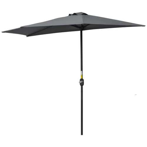 9.8ft Half Umbrella, Semi Round Patio Parasol, Crank Handle, Top Vent, Grey