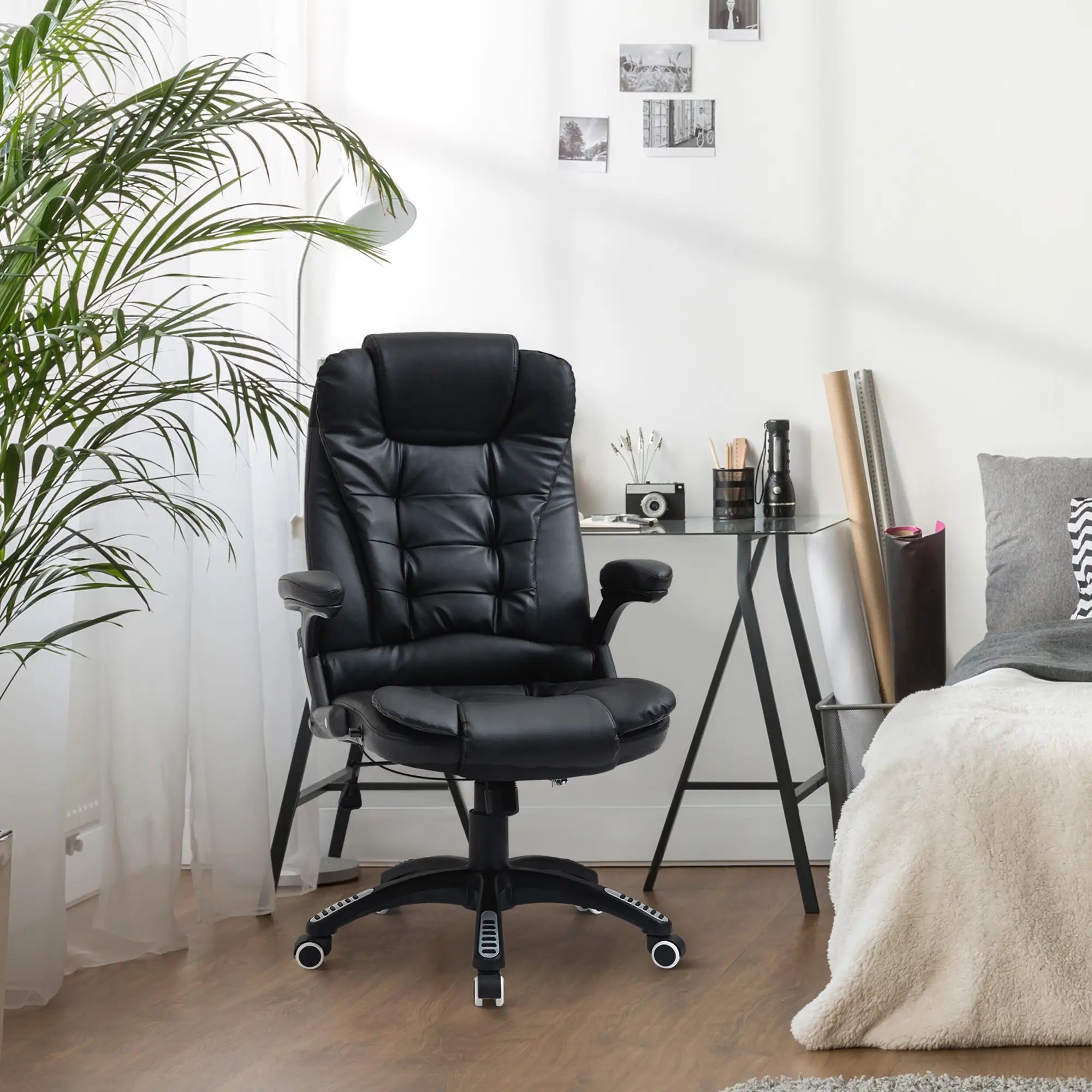 PU Leather Executive Recliner Office Chair, Swivel Wheels, Adjustable Height, Black Executive & Manager Chairs at Gallery Canada