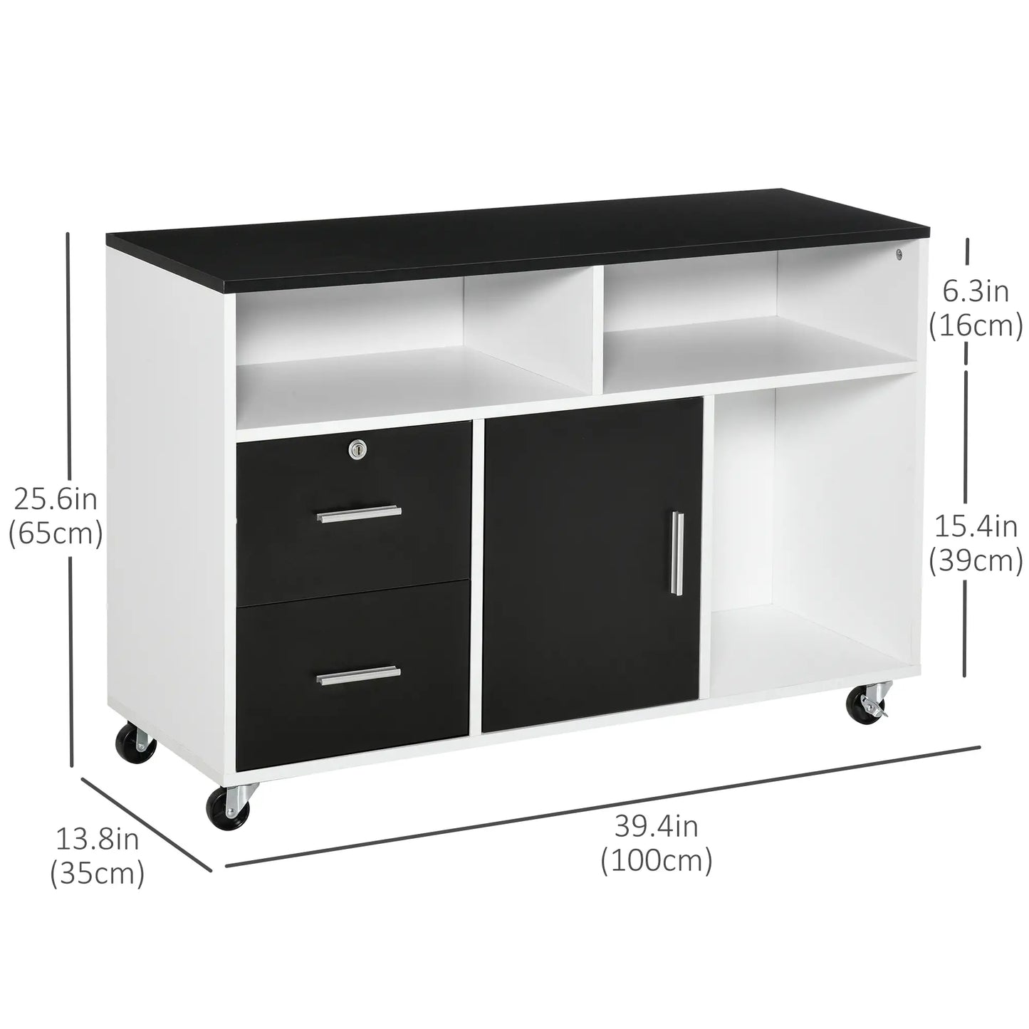Lateral Filing Cabinet, Mobile with Wheels, Lockable Drawer, Black Office Cabinets & Cupboards at Gallery Canada