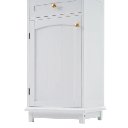 Bathroom Storage Cabinet, Glass Doors, Adjustable Shelves, 18" L x 14" W x 63" H, White Bathroom Cabinets at Gallery Canada