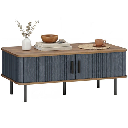 Nordic Side Table with Fluted Tambour Sliding Doors and Steel Legs, Coffee Table with Storage for Living Room, Black Coffee Tables at Gallery Canada