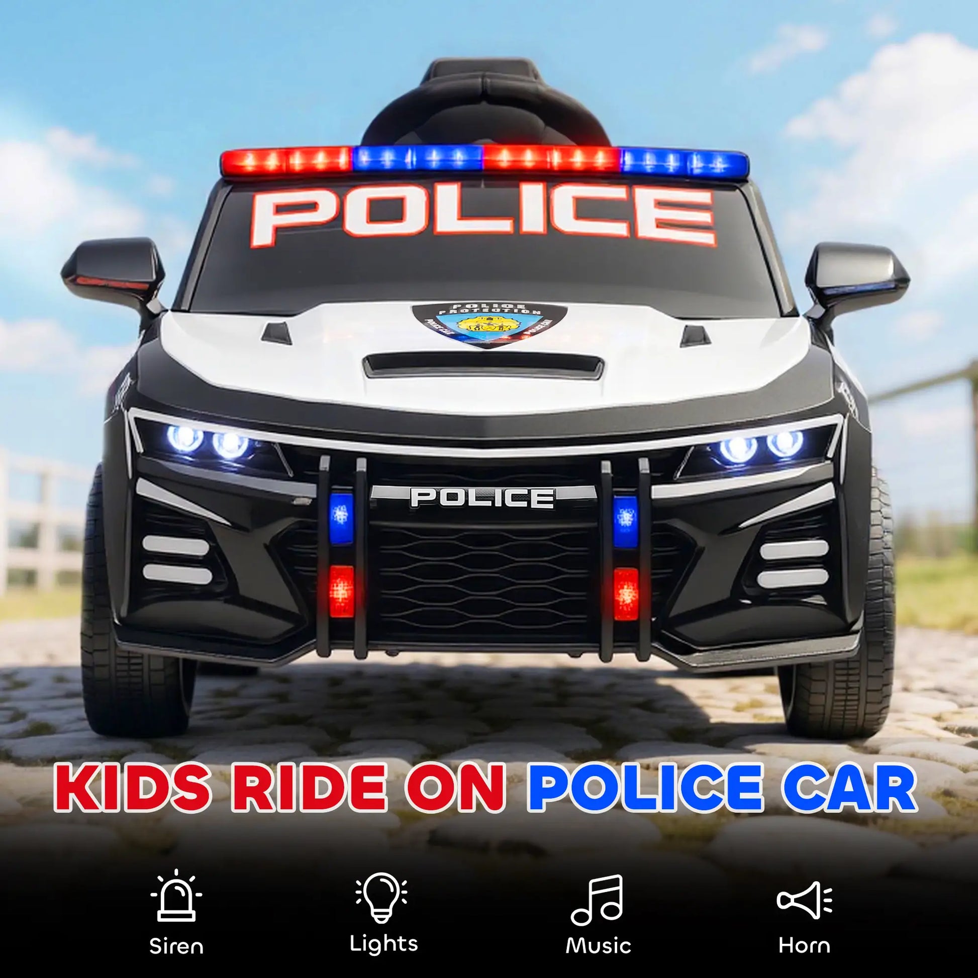 Kids Electric Police Car, Remote Control, Sirens, Lights, Music, White Electric Toy Cars at Gallery Canada