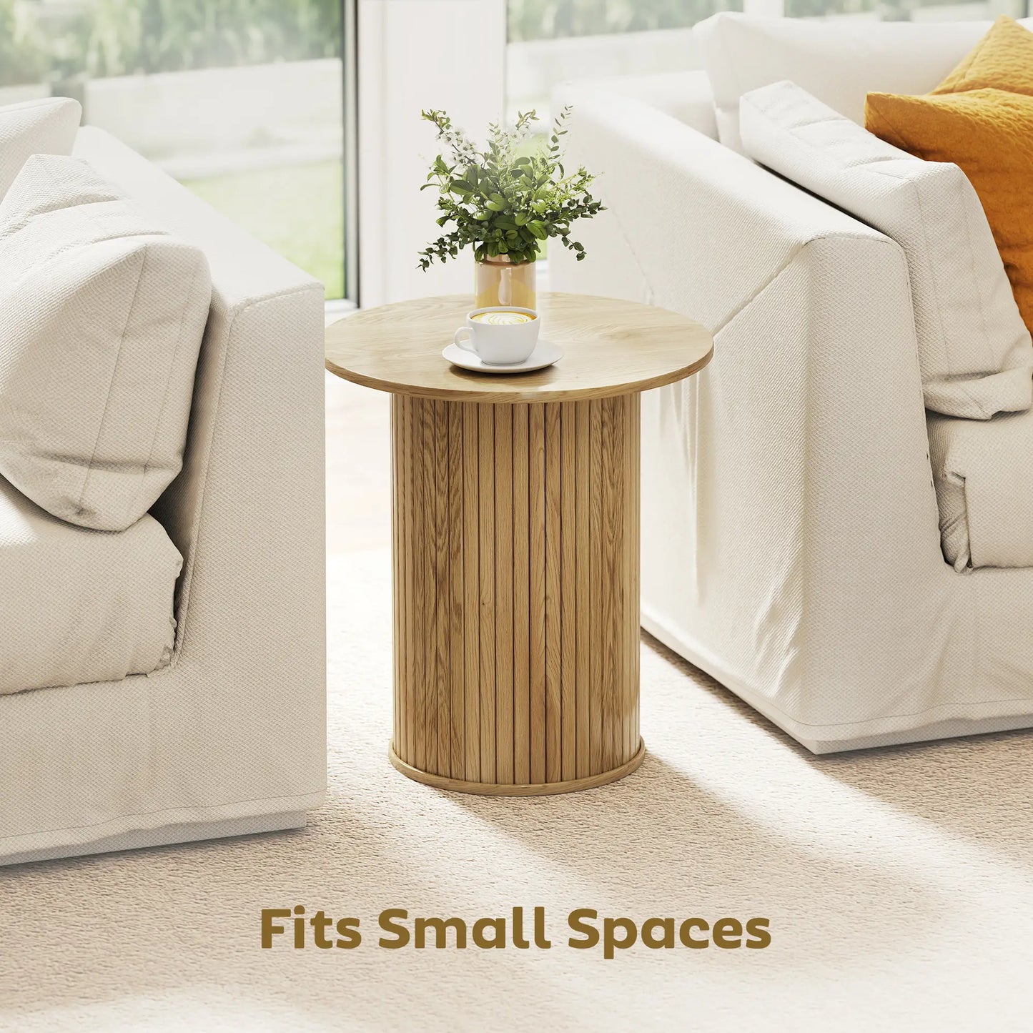 Round Side Table, Fluted Accent End Table, Narrow Nightstand, Oak Side Tables at Gallery Canada