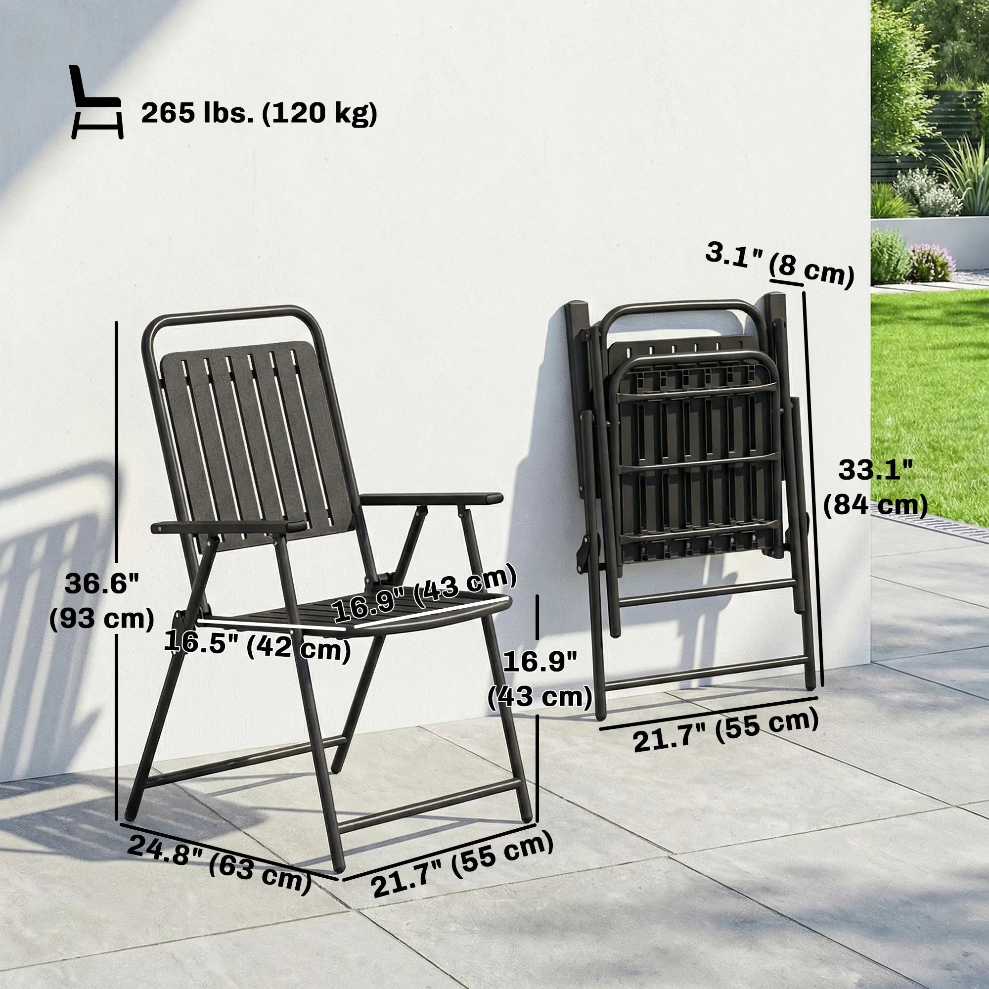 Folding Garden Chairs, Set Of 4, Steel Frame With Armrests, Black Patio Chairs at Gallery Canada