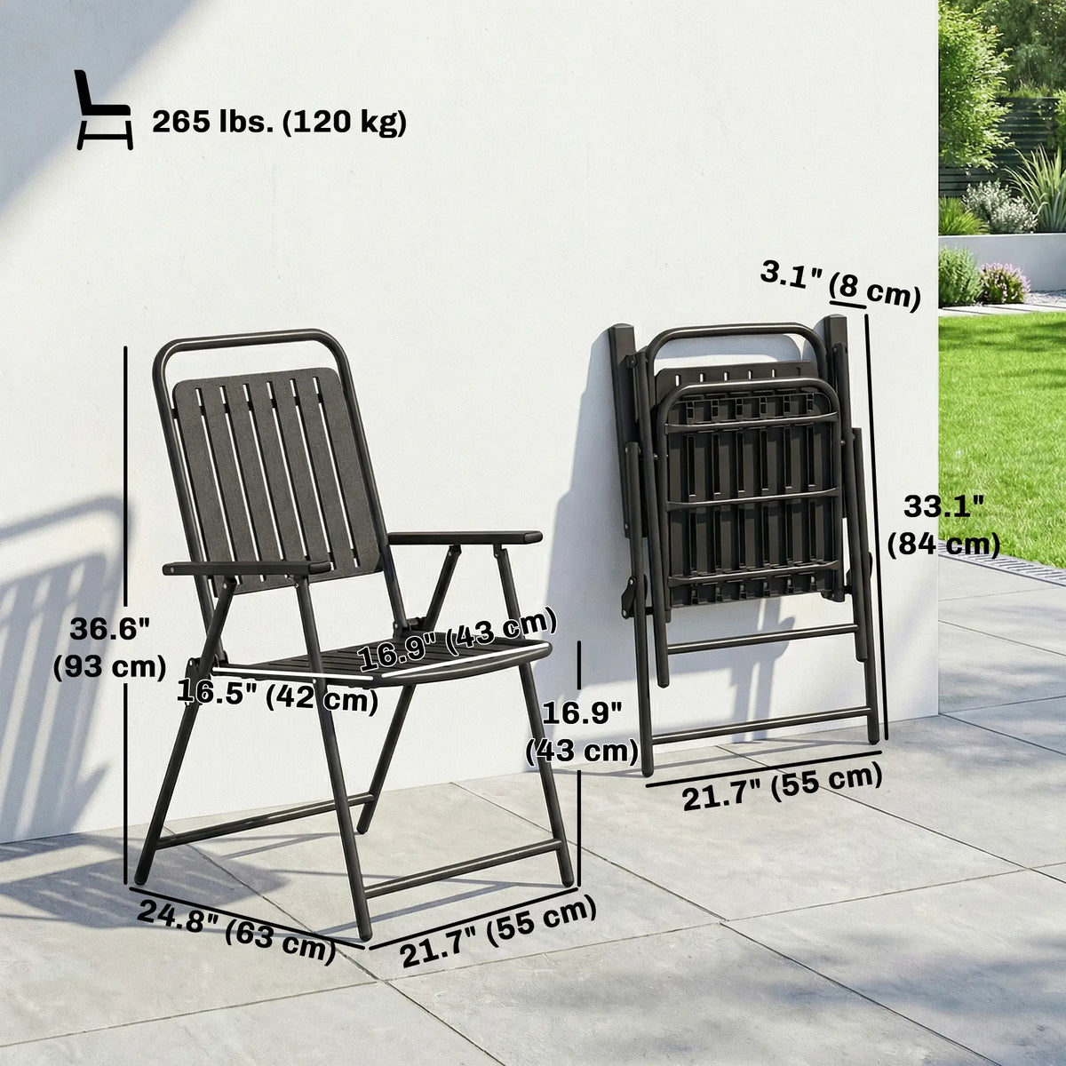 Folding Garden Chairs, Set Of 4, Steel Frame With Armrests, Black Patio Chairs at Gallery Canada