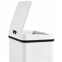 Poubelle automatique de 50 L, couvercle à fermeture douce, acier inoxydable, blanc