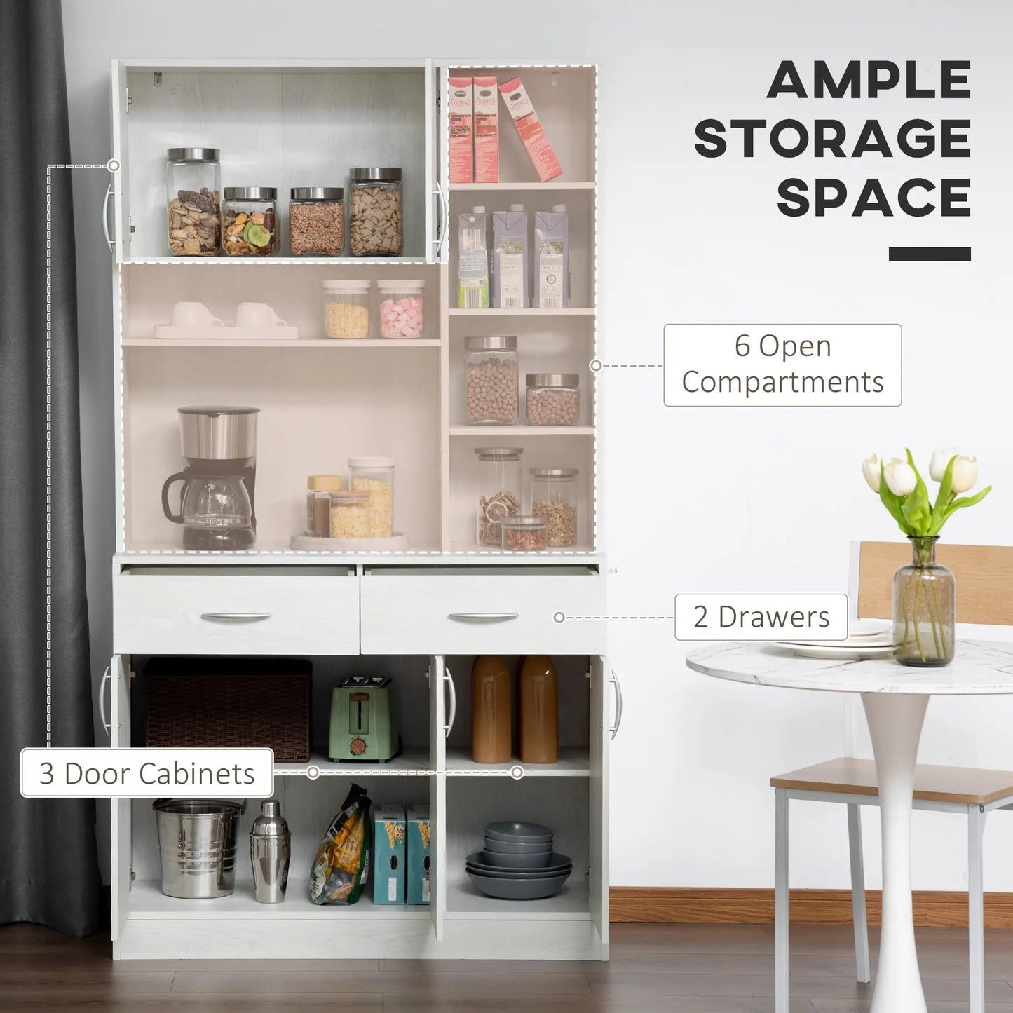 71" Kitchen Hutch with Storage Cabinet, Modern Buffet, Ash White Kitchen Pantry Cabinets at Gallery Canada