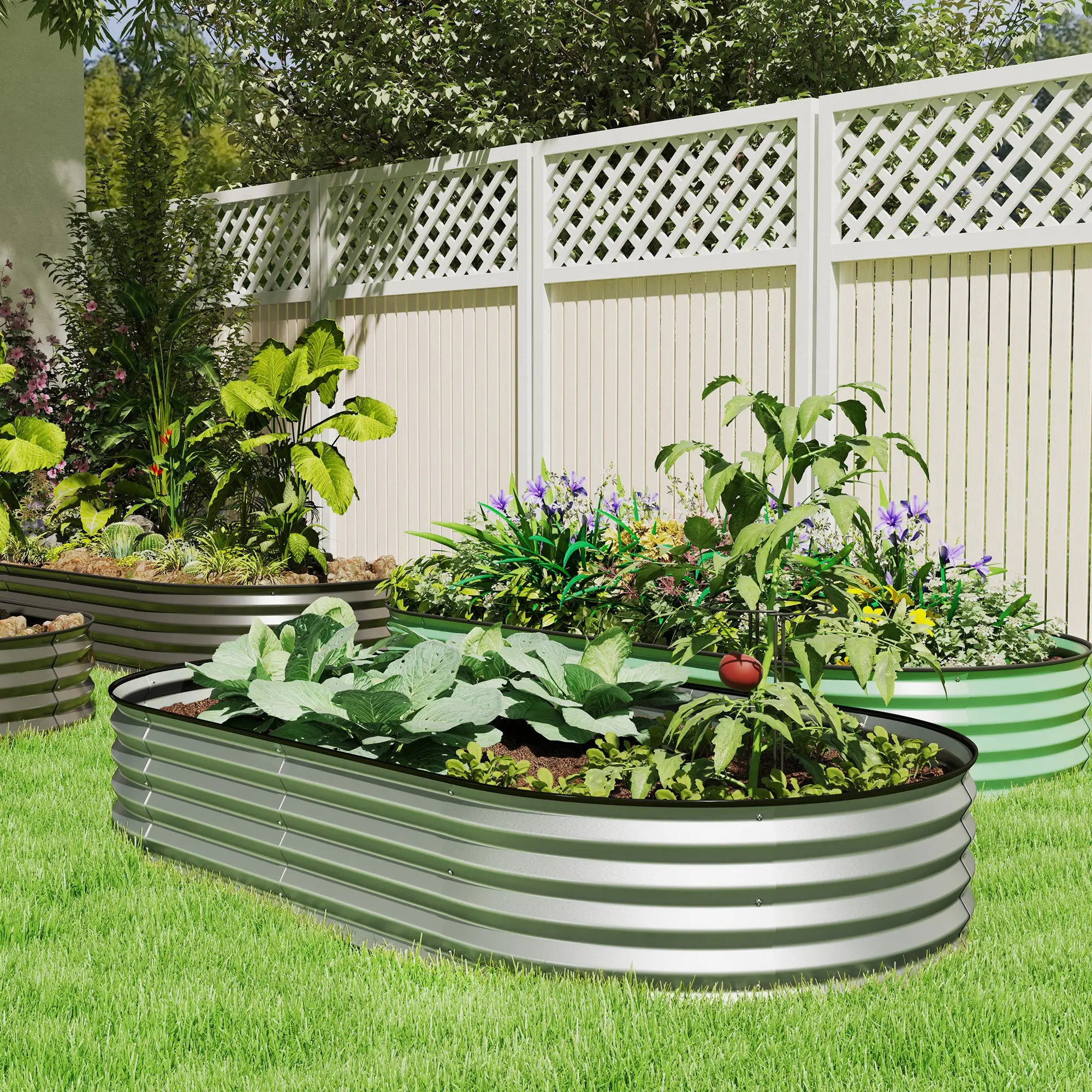 6' x 3' x 1' Galvanized Raised Garden Bed, Metal Plant Stake, Silver Raised Garden Beds at Gallery Canada