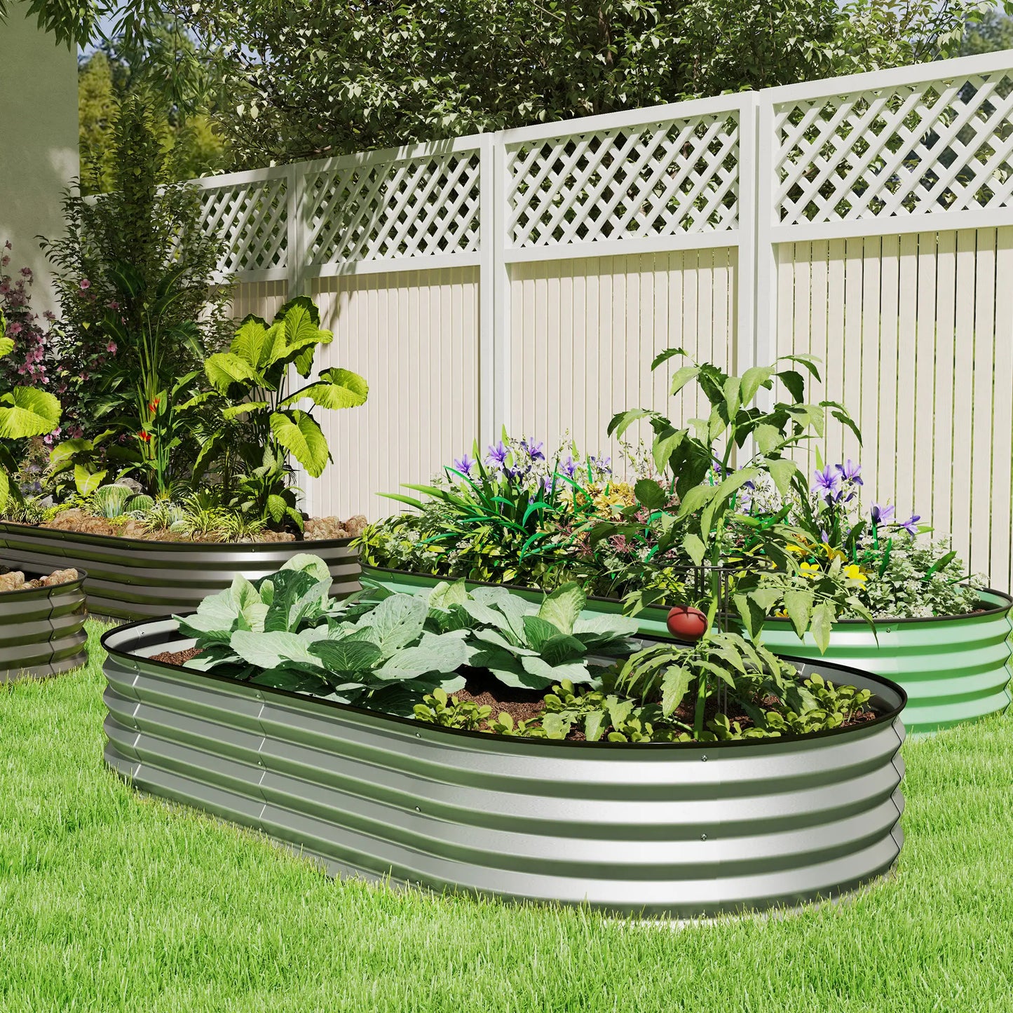 6' x 3' x 1' Galvanized Raised Garden Bed, Metal Plant Stake, Silver Raised Garden Beds at Gallery Canada