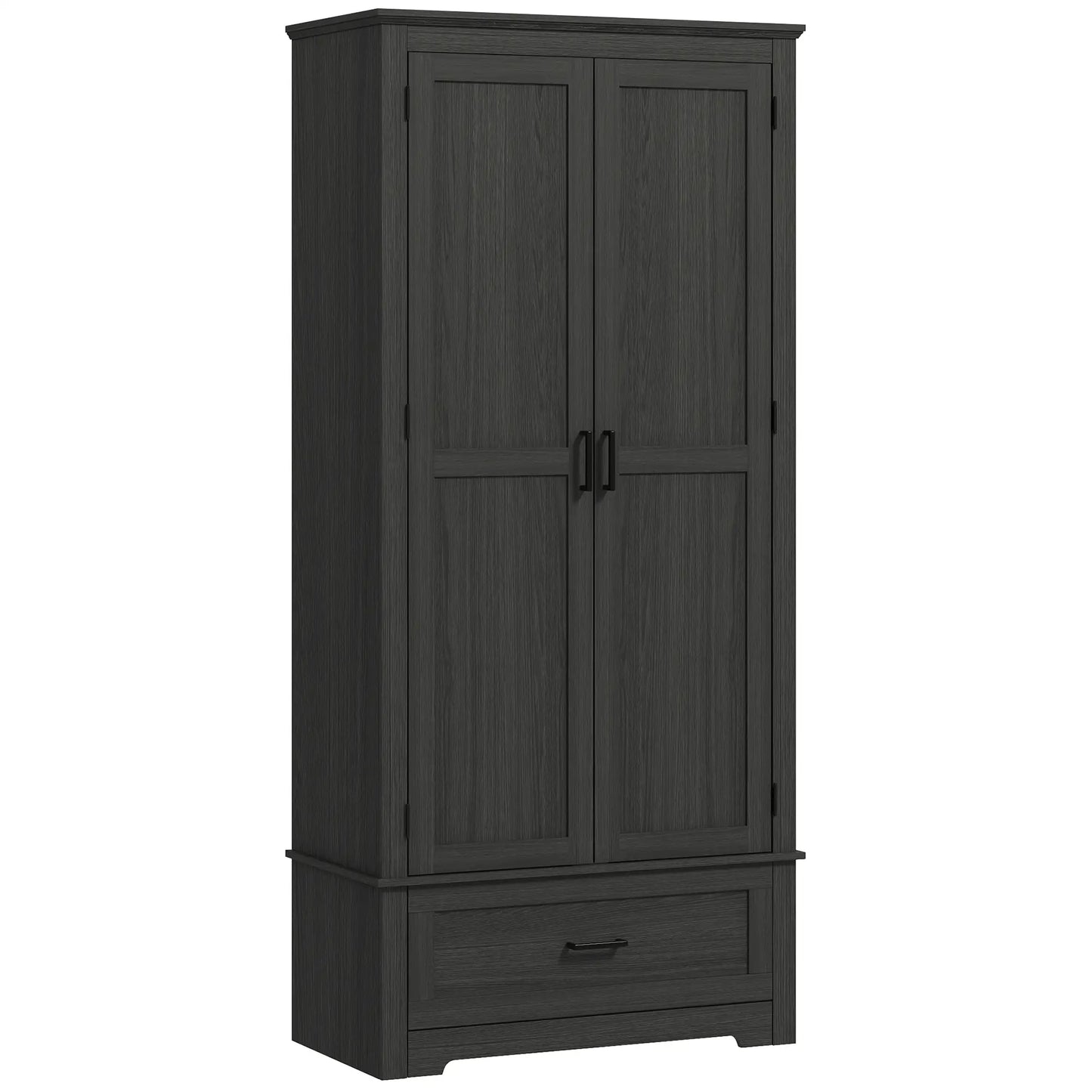 69" Tall Farmhouse Pantry Cabinet, 2 Doors, Drawer, Adjustable Shelves, Black Wood Grain, Black Kitchen Pantry Cabinets Black Wood Grain at Gallery Canada