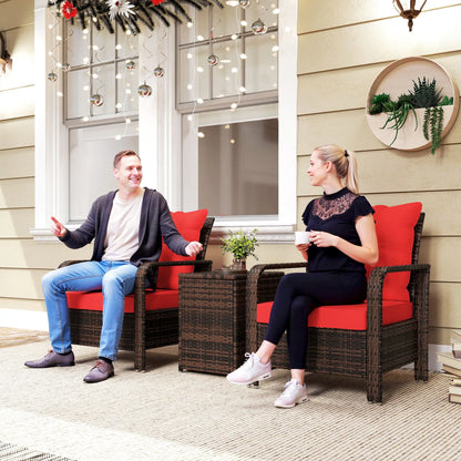 3 Pc Wicker Patio Set, Rattan Bistro with Storage Table, Thickened Cushions, Outdoor Garden Set, Red Bistro Sets at Gallery Canada