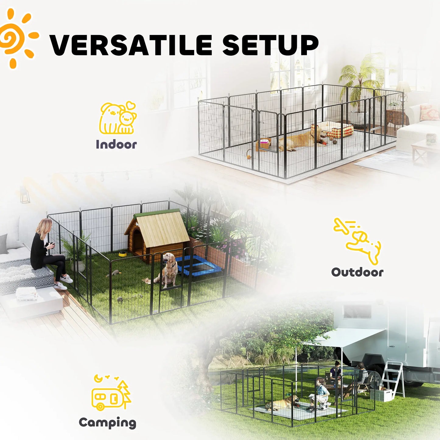 16 Panels Dog Playpen with Straps, Portable &; DIY, for Large Dogs, for Yard, RV, Camping, Garden, 39" Height Houses, Kennels & Pens at Gallery Canada