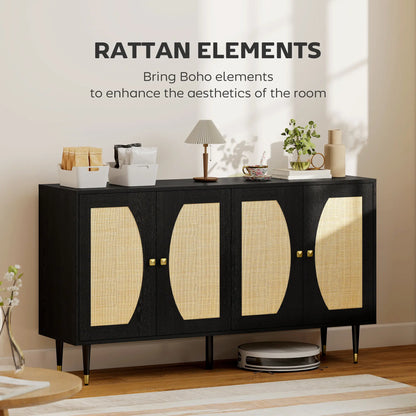 55" Sideboard Buffet Cabinet, Boho Storage With Adjustable Shelves, Black Storage Cabinets at Gallery Canada