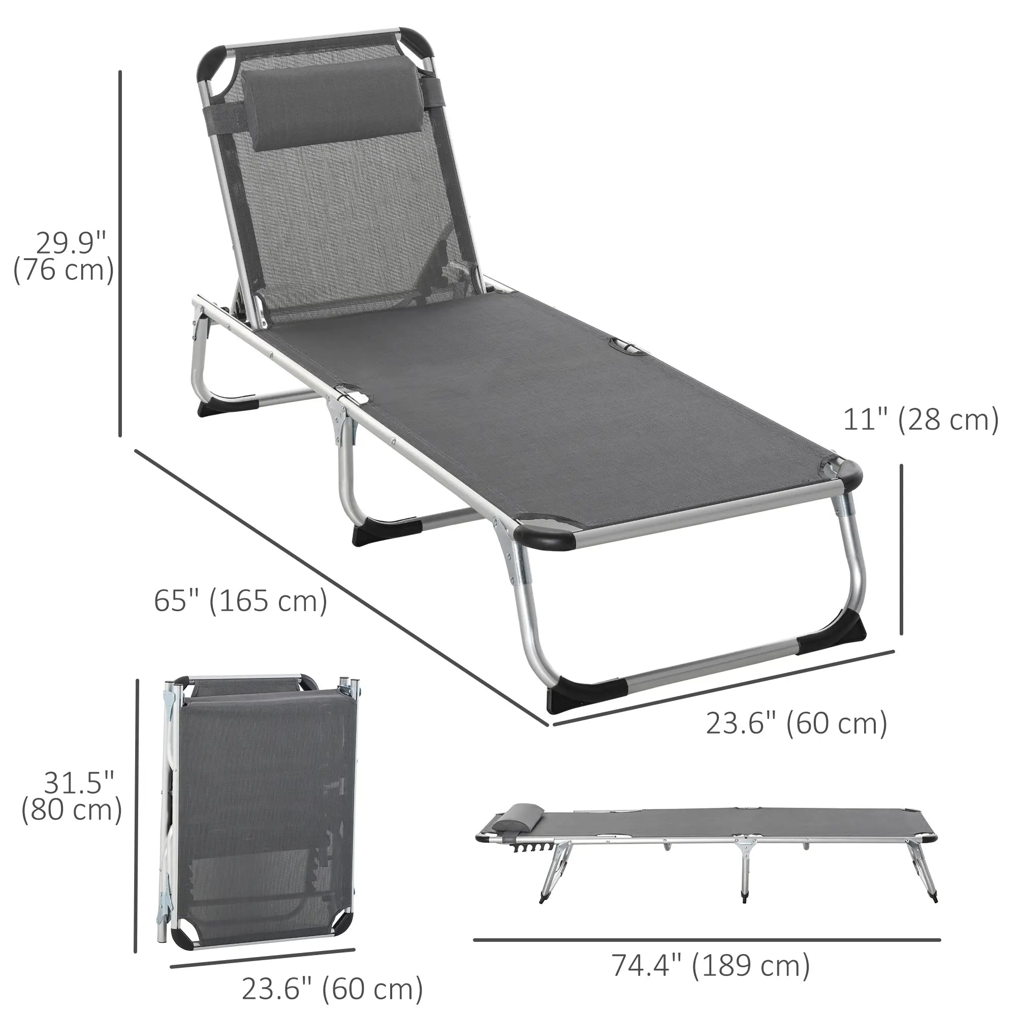 Folding Lounge Chair, Adjustable Backrest, Aluminum Frame, Grey Lounger Chairs at Gallery Canada