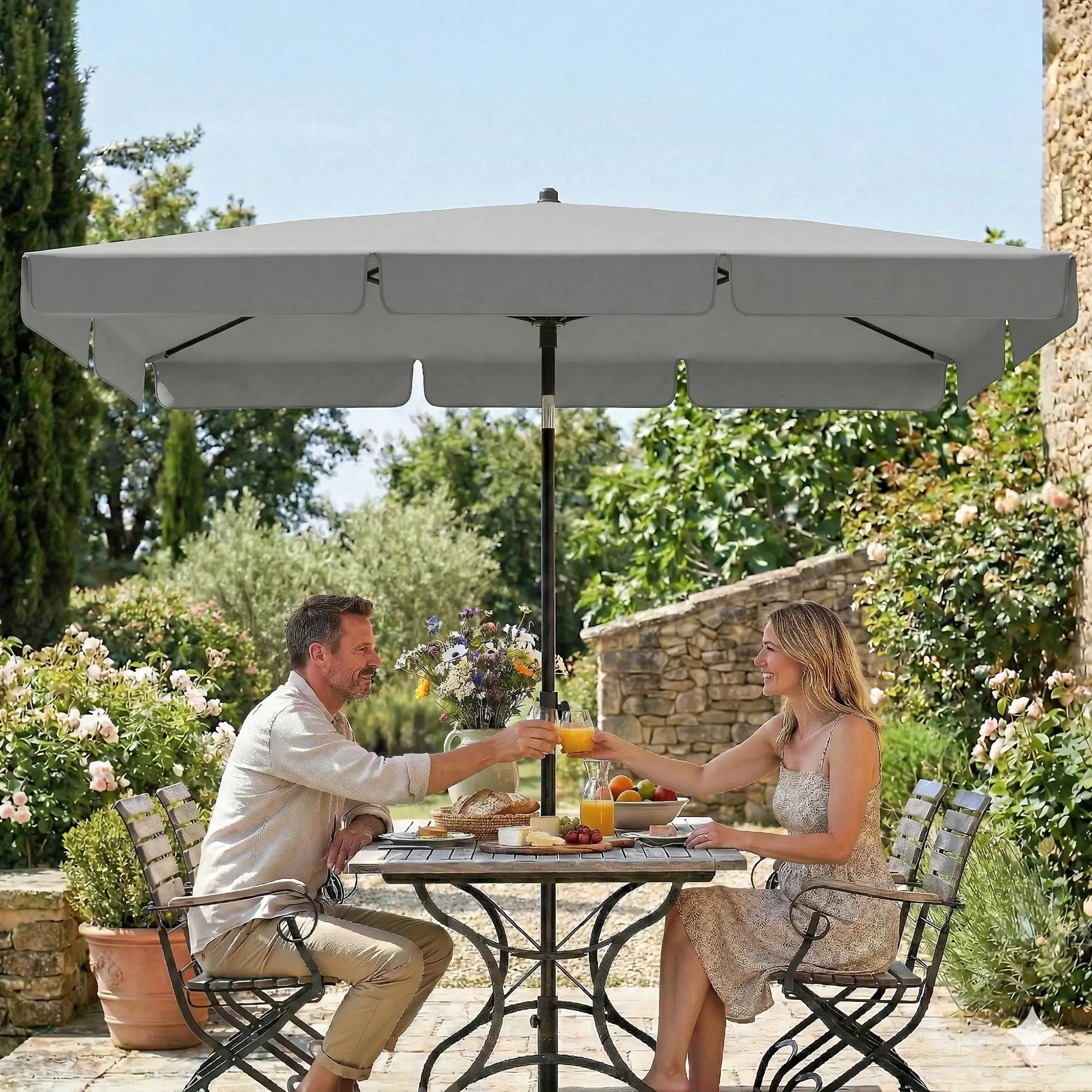 6' x 4' Grey Patio Umbrella, Tilt Crank, Rectangular Outdoor, Grey Sun Umbrellas at Gallery Canada
